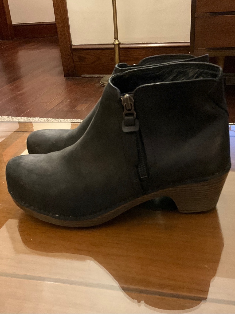 Dansko Black Suede Ankle Booties with Side Zip - Picture 4 of 7